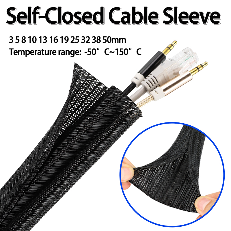 Cable Sleeve Braided - 3/5/10 m schwarze geflochtene PET-Kabelhülse, 3