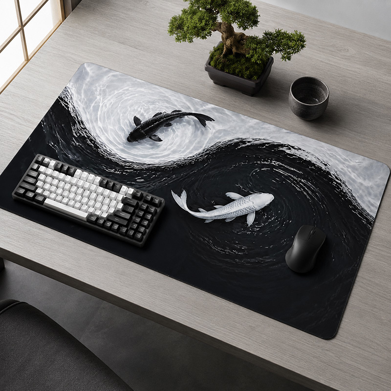 Gaming Accessories White - Schwarz-Weißes Koi-Mauspad Gamer XL Großes Home-Mauspad